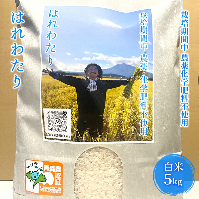 【ふるさと納税】【ふるさと納税】栽培期間中農薬化学肥料不使用 はれわたり 白米 5kg　【お米】　【弘前市】のサムネイル