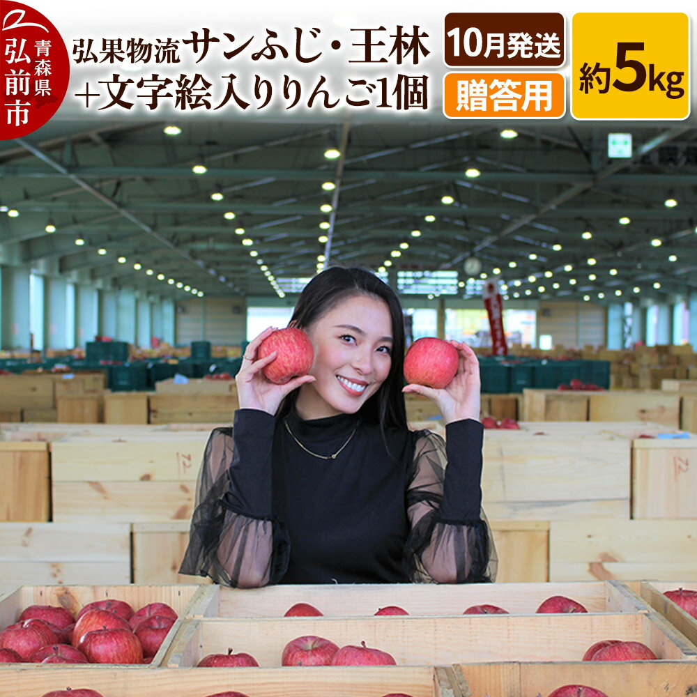 りんご[10月発送]贈答用 サンふじ・王林+文字絵入りりんご1個 約5kg