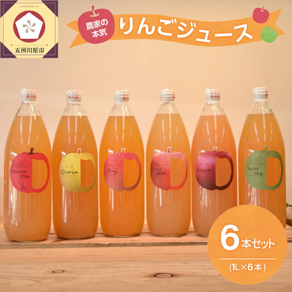 青森 りんごジュース 1L×6本 りんご 果汁 100% ストレート 飲み比べ セット