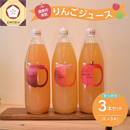 青森 りんごジュース 1L×3本 りんご 果汁 100％ ストレート すっきり 飲み比べ セット