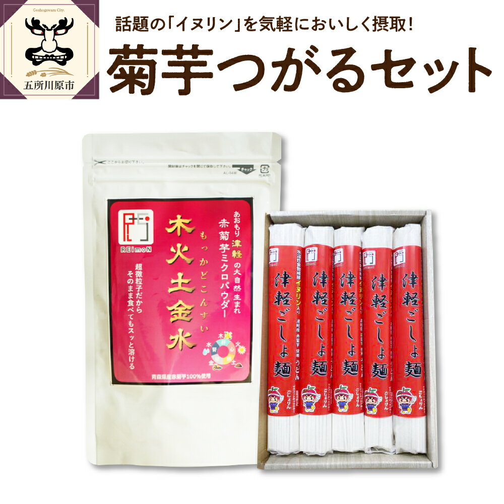 うどん セット 乾麺 200g×5束 2人前×5 赤 菊芋 パウダー 100g [ 青森 五所川原 菊芋うどん キクイモ きくいも イヌリン 10食分 10人前 ]