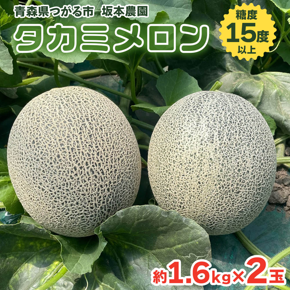 坂本農園のブランドメロン タカミ (約1.6kg×2玉) 糖度15度以上|青森 津軽 つがる 果物 フルーツ ギフト 2024年産 [0628]