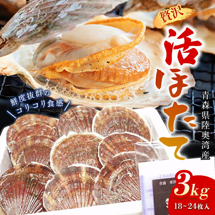 【ふるさと納税】まるごと贅沢な活ホタテ 3kg（18～24枚入）【亀田商店】ホタテ ほたて 帆立 海鮮 貝 貝柱 活ほたて 魚介 青森 青森県 東北 むつ湾 陸奥湾 F21J-105のサムネイル
