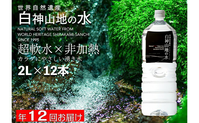 【ふるさと納税】年12回お届け！！ 白神山地の水 2L×12本 定期便 ナチュラルウォーター 飲料水 軟水 超軟水 非加熱 弱酸性 湧水 湧き水 水 お水 ウォーター ペットボトル 青森県 鰺ヶ沢町 国産　【定期便・飲料類・水・ミネラルウォーター】