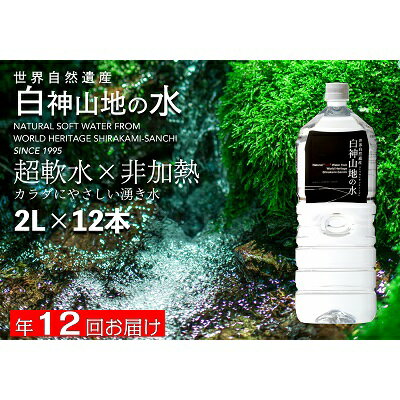 年12回お届け！！ 白神山地の水 2L×12本 定期便 ナチュラルウォーター 飲料水 軟水 超軟水 非加熱 弱酸性 湧水 湧き水 水 お水 ウォーター ペットボトル 青森県 鰺ヶ沢町 国産　【定期便・飲料類・水・ミネラルウォーター】