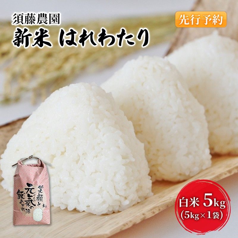 【ふるさと納税】先行予約 新米 令和6年産 白米 はれわたり 5kg 1袋 米 精米 こめ お米 おこめ コメ ご飯 ごはん 令和6年 須藤農園 青森 青森県　鰺ヶ沢町　お届け：2024年10月中旬～2024年11月中旬のサムネイル