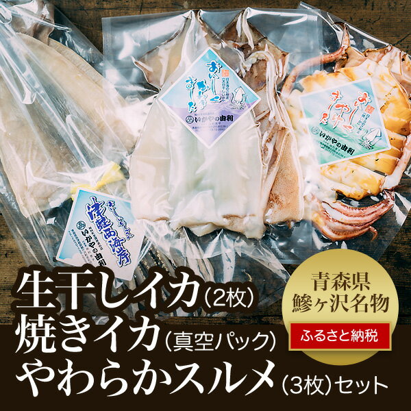 【ふるさと納税】青森県鰺ヶ沢町　生干しイカ（2枚）と焼きイカ真空パック、やわらかスルメ（3枚）セット 