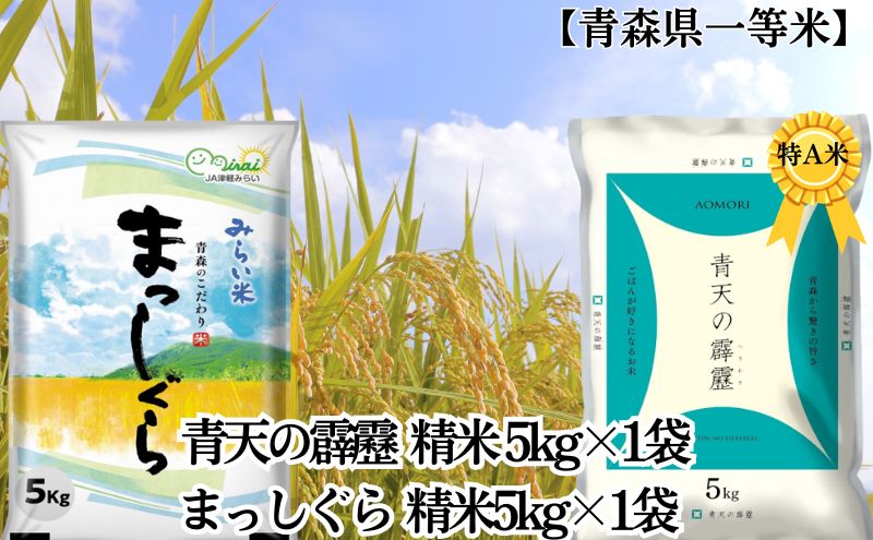 【ふるさと納税】「令和5年産」青天の霹靂 精米5kg×1袋・まっしぐら 精米5kg×1袋 計10kg【青森県産 一等米】　【お米・青森県産】