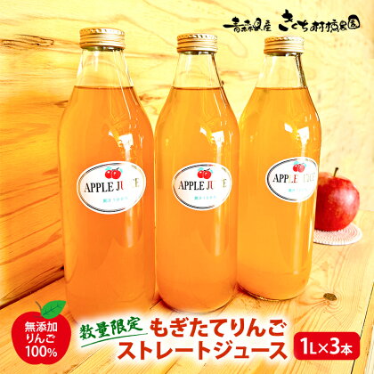 【数量限定】もぎたてりんごストレートジュース 1L×3本 【無添加 りんご100％】　【 果汁飲料 りんごジュース アップルジュース 】　お届け：2024年3月1日～2024年8月20日