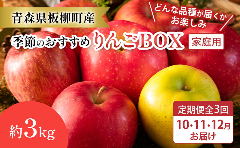 【ふるさと納税】【定期購入3回】【どんな品種が届くかお楽しみ】季節のおすすめりんごBOX/家庭用/詰め合わせ/10月・11月・12月/約3kg　青森県　りんご　リンゴ　林檎　フルーツ　くだもの　果物　お届け：2026年10月中旬～12月下旬まで