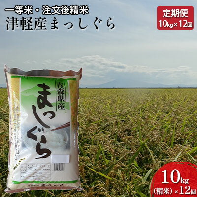 【12ヶ月連続】一等米 津軽産まっしぐら10kg（精米）×12回【定期便】　【注文後精米・青森県産】　【定期便・お米・まっしぐら・120kg・12ヶ月・12回・1年・米】