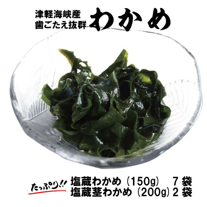 【ふるさと納税】津軽海峡産　歯ごたえ抜群「塩蔵わかめ＆茎わかめ」（塩蔵わかめ　150g×7袋、茎わかめ　200g×2袋）