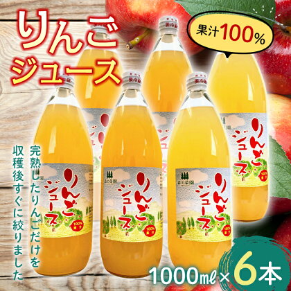 果汁100%りんごジュース(1000ml瓶×6本) 【森の菜園】 フルーツ王国 1L リンゴ 林檎 青森県 南部町 果物 くだもの F21U-193