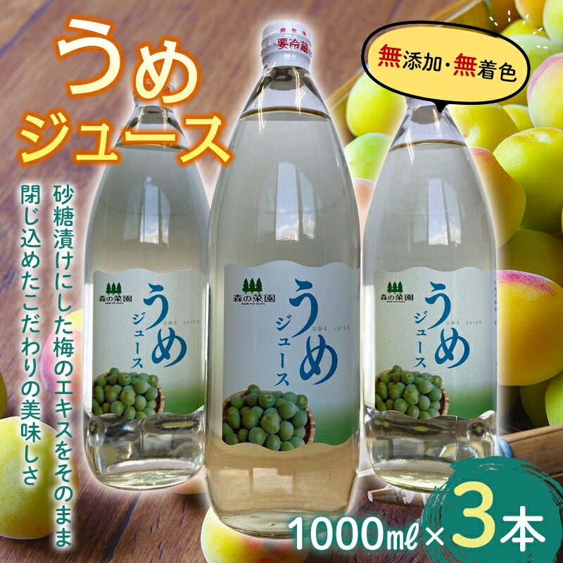 うめジュース (1000ml瓶×3本) [森の菜園] フルーツ王国 梅 ウメ うめ ウメジュース 梅ジュース 青森 南部町 三戸 南部 1L 1ℓ 豊後梅 セット F21U-196