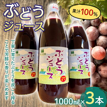 果汁100% ぶどうジュース (1000ml瓶×3本) 【森の菜園】 ブドウ 葡萄 グレープ フルーツ王国 青森県 南部町産 1L F21U-198