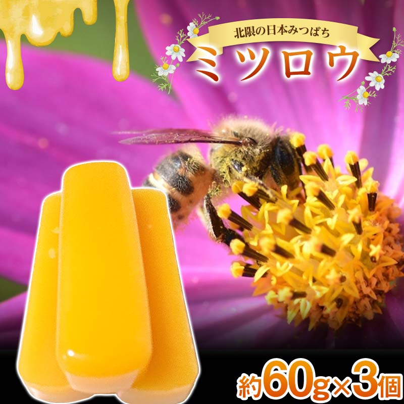 日本みつばち 「ミツロウ」 約60g×3個(約180g) [西塚農園] 蜜蝋 みつろう ミツバチ 蜂 F21U-299