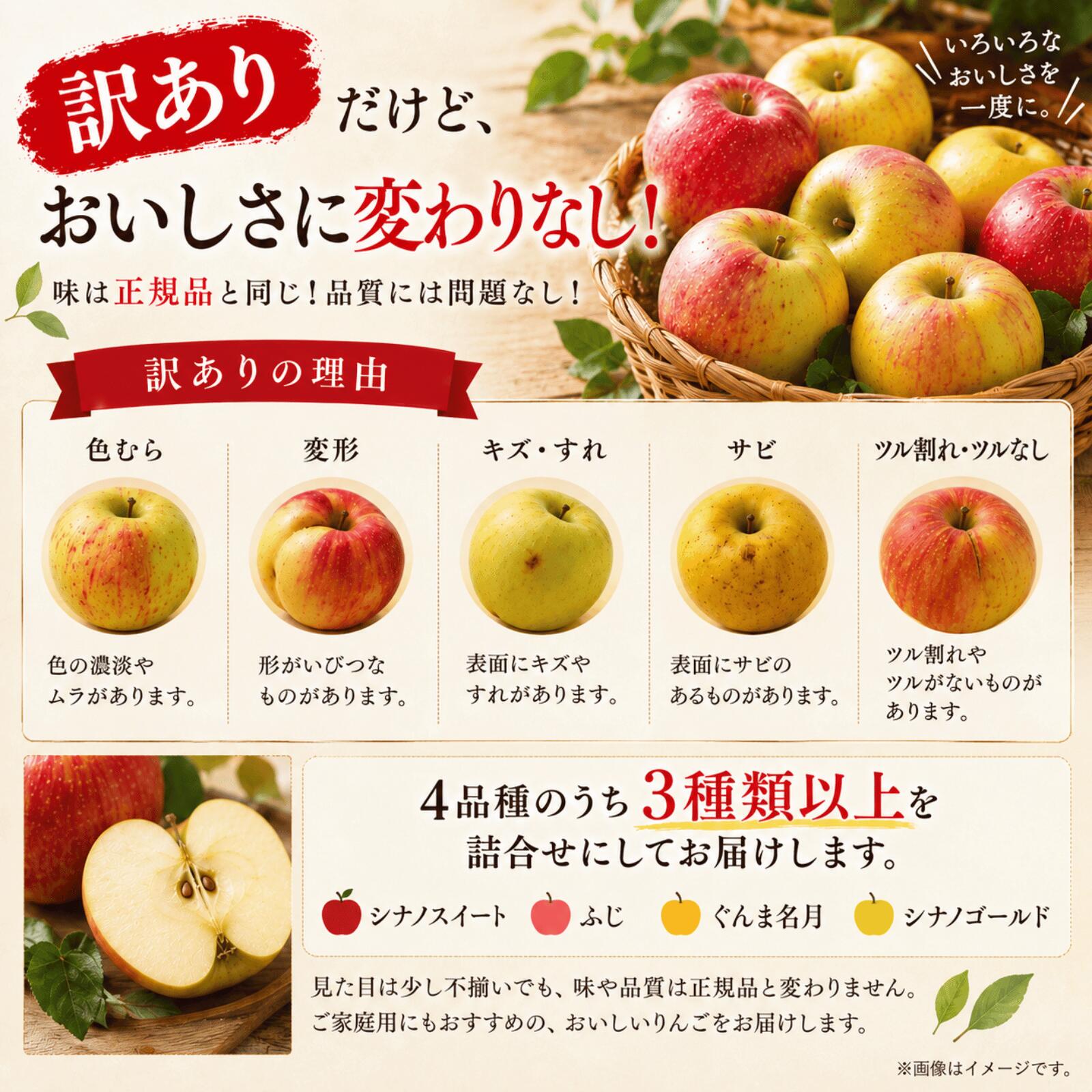 【ふるさと納税】【訳あり】りんご「MIX」5kg（新郷村松木田産）　リンゴ　林檎　りんご　ふじ　ぐんま名月　シナノスイート　シナノゴールド　出荷開始時期：12月1日〜1月31日 f024503-shingo-10000085 青森県新郷村 サンプル画像3