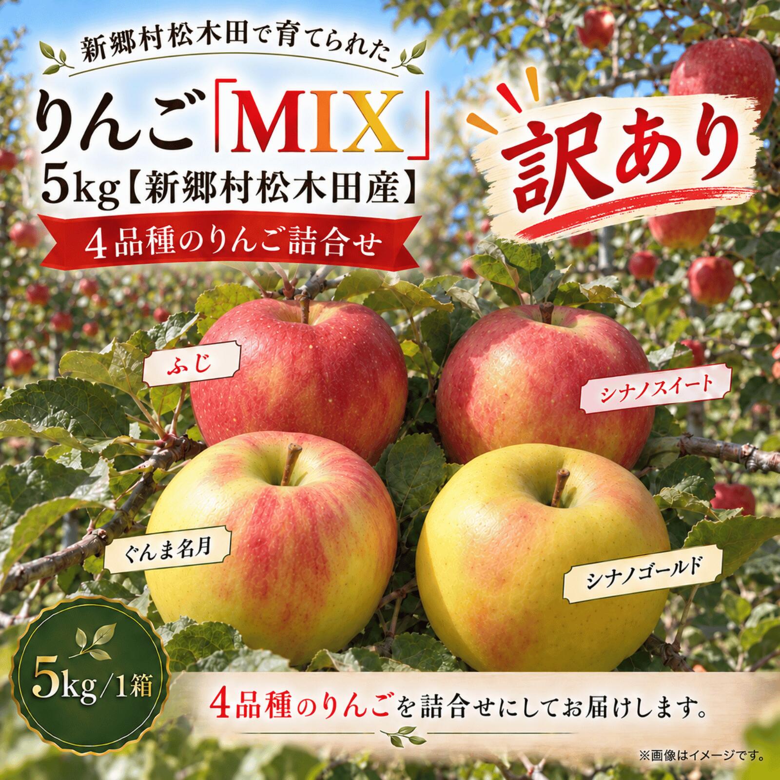 【ふるさと納税】【訳あり】りんご「MIX」5kg（新郷村松木田産）　リンゴ　林檎　りんご　ふじ　ぐんま名月　シナノスイート　シナノゴールド　出荷開始時期：12月1日〜1月31日