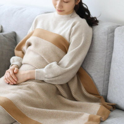 【ふるさと納税】額縁ストライプブランケット (キャメル×オフホワイト)【1521293】