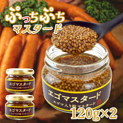 【ふるさと納税】プチプチ食感　黄金の粒マスタード2個(プレーン120g×2個)エゴマ入り(無添加)【1694954】