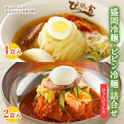 冷麺 ピビン冷麺 ぴょんぴょん舎 合計6食 セット 盛岡名物 詰め合わせ 麺 めん 麺類 牛骨 スープ キムチ 大根漬け 食べ比べ　【 岩手県盛岡市 】