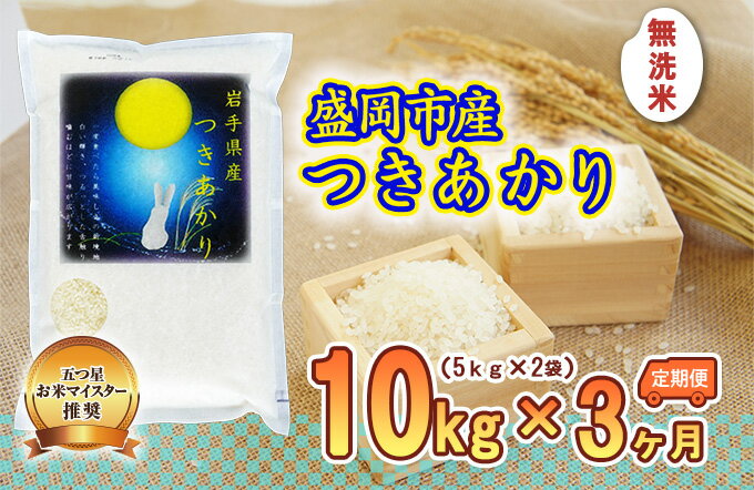 【ふるさと納税】【3か月定期便】盛岡市産つきあかり無洗米10kg×3か月　【定期便・米・無洗米・お米】