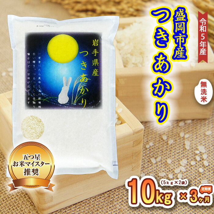 【ふるさと納税】【3か月定期便】盛岡市産つきあかり無洗米10kg×3か月　【定期便・米・無洗米・お米】