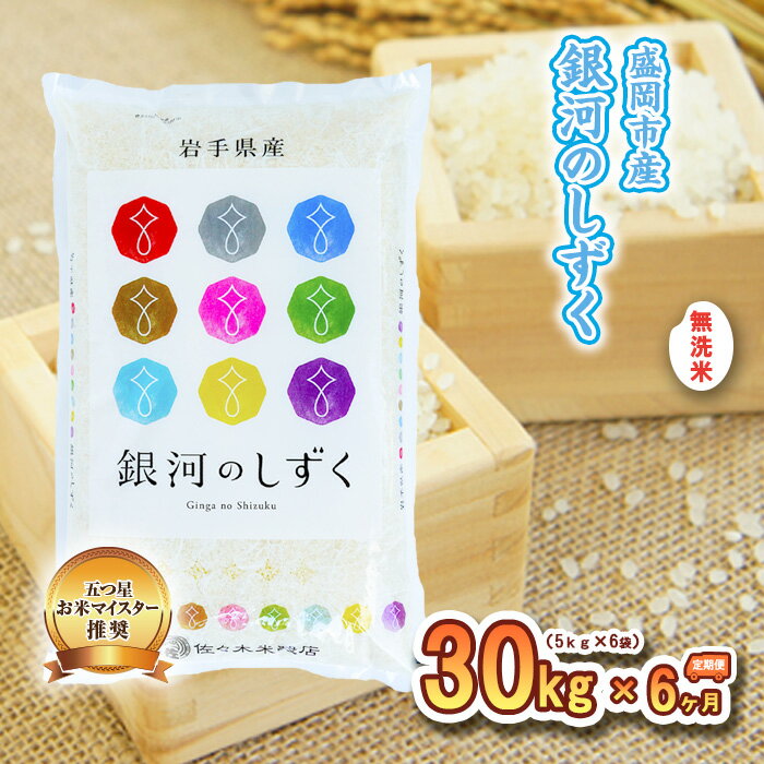 25位! 口コミ数「0件」評価「0」【6か月定期便】盛岡市産銀河のしずく【無洗米】30kg×6か月　【定期便・米・無洗米・お米】