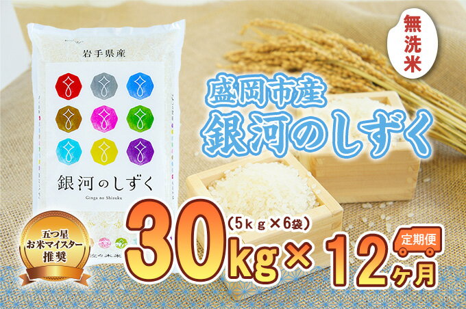 【ふるさと納税】【12か月定期便】盛岡市産銀河のしずく【無洗米】30kg×12か月　【定期便・米・無洗米・お米】