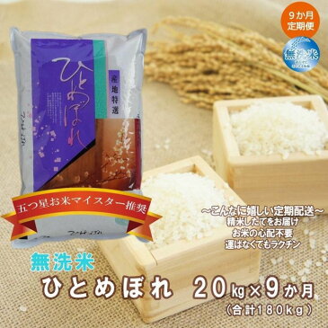 【ふるさと納税】【9か月定期便】盛岡市産ひとめぼれ【無洗米】20kg×9か月 | 米 お米 こめ 白米 精米 ごはん ご飯 お弁当 おにぎり 岩手 国産 お楽しみ 人気 おすすめ 好評 五つ星お米マイスター在籍