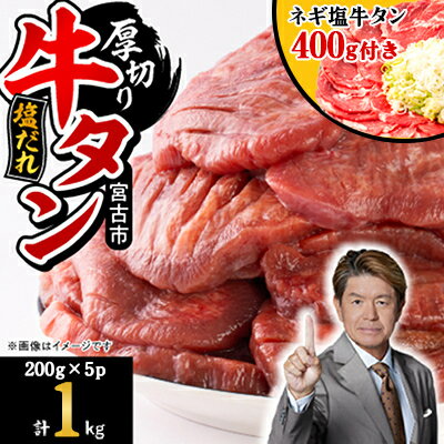 【ふるさと納税】宮古の厚切り塩だれ牛タン1.0kg【タン先あり】+ねぎ塩牛タン400g【成型肉】【配送不可地域：離島】【1181948】のサムネイル