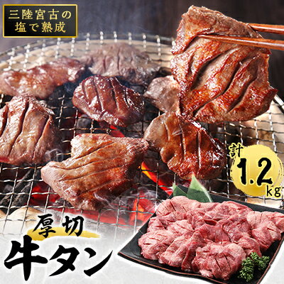 【ふるさと納税】三陸宮古の塩を使用した熟成牛タンスライス味付け1.2kg(200g×6)【1278101】