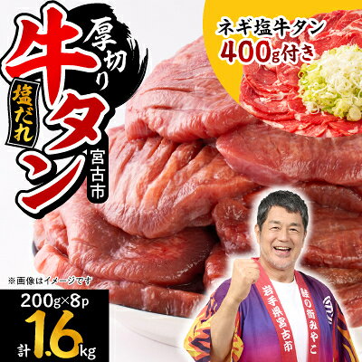 宮古の厚切り塩だれ牛タン1.6kg【タン先あり】+ねぎ塩牛タン400g【成型肉】【配送不可地域：離島】【1181946】