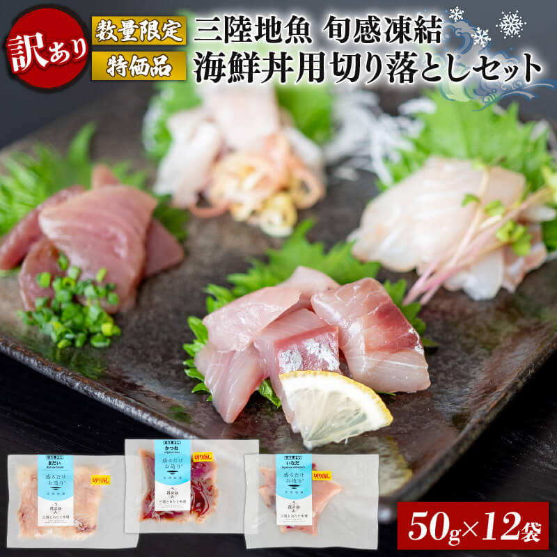 訳あり 刺身 切り落とし 50g×12袋 小分け 冷凍 三陸地魚 刺身 旬感凍結 CAS冷凍 海鮮丼用切り落としセット 刺身 お楽しみ おまかせ お刺し身 刺し身 新鮮 旬 魚介類 魚貝類 加工食品 産地直送 お刺身 刺身 【数量限定】 10000円 1万円