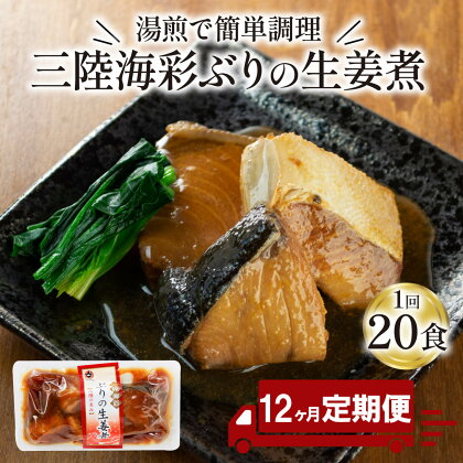 【 定期便 12ヶ月 】 ぶり 生姜煮 計240パック ( 20パック × 12回 ) ブリ 鰤 惣菜 常備食 常温保存可能 電子レンジ 簡単調理 レトルト 常温 三陸海彩 簡単調理のお惣菜