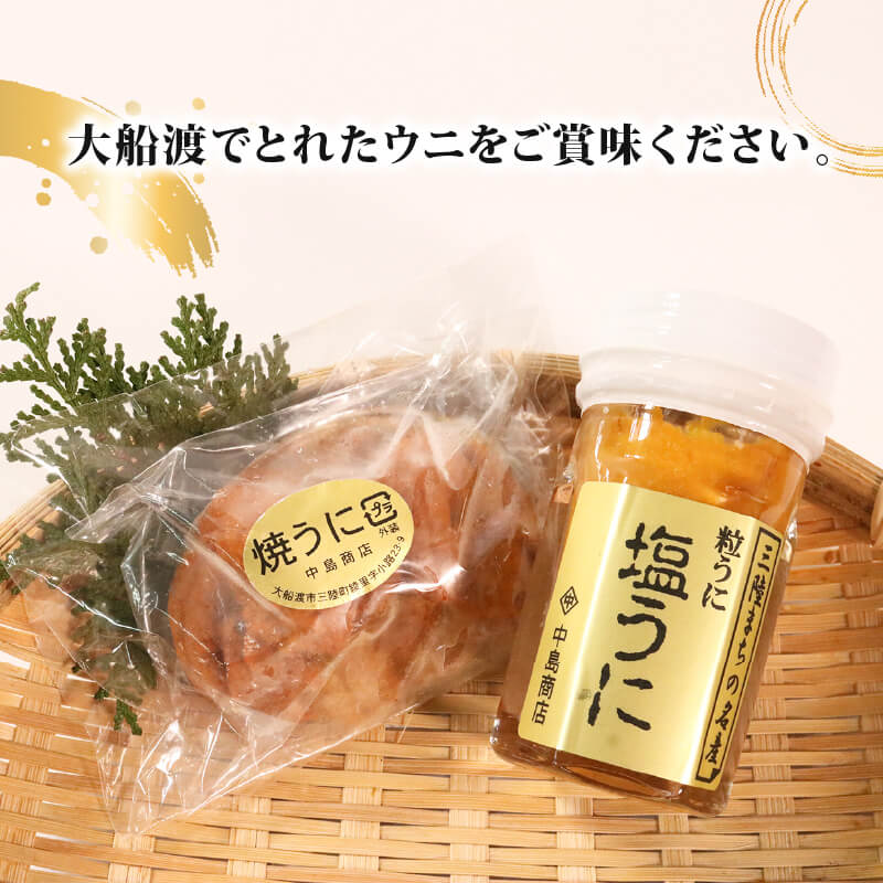 【ふるさと納税】 三陸産　塩うに と 焼うに のセット　雲丹 ウニ うに 三陸 塩漬 加工 甘口 ご飯のお供 おつまみ お酒 冷凍 三陸 海 大船渡 ふるさと納税