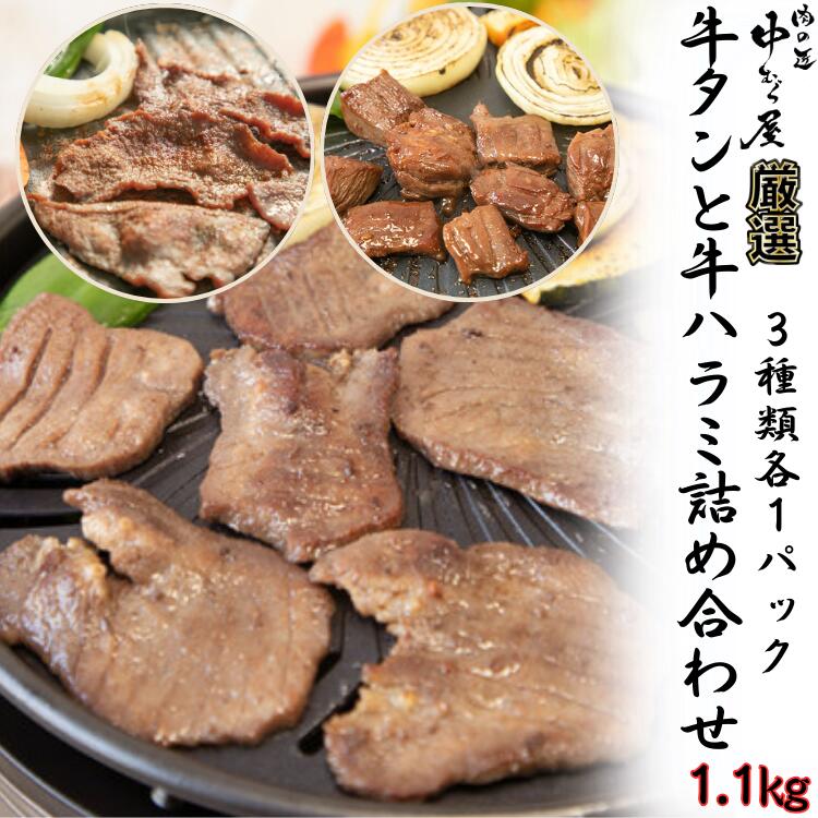 【ふるさと納税】牛タンと牛ハラミの味付肉詰め合わせ1.1kg