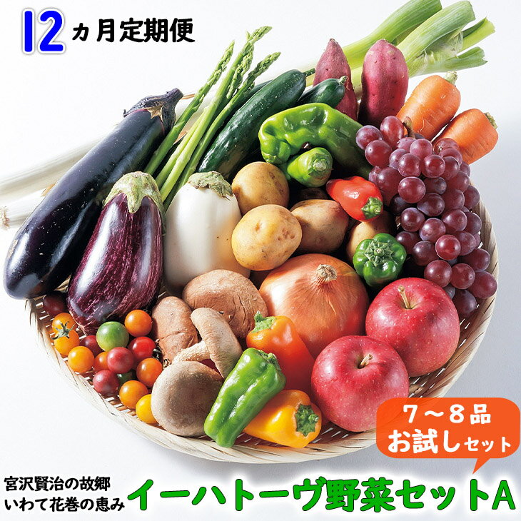 [定期便12ヶ月] ふるさと納税 野菜 定期便 イーハトーヴ野菜A お試しセット 12回(7〜8品) 詰め合わせ 旬 冷蔵