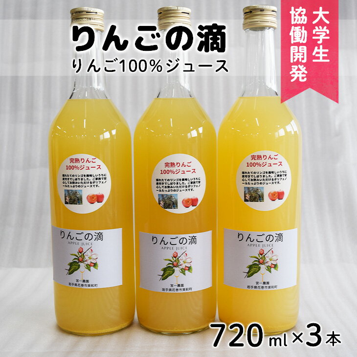 東和りんごジュース『りんごの滴』 720ml 3本セット[道の駅とうわセレクト]