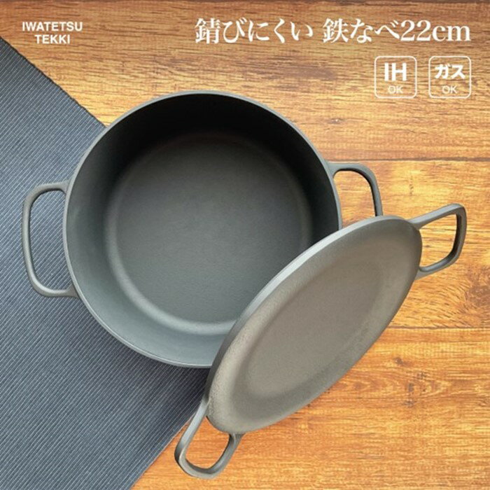 鉄 鍋 フライパン IH 直火 ガス 対応 岩鉄鉄器 ダクタイルポット22 超軽量で錆びにくい なべ キャンプギア キャンプ用品 アウトドア用品 アウトドア BBQ バーベキュー ソロキャン スキレット 鉄器 鉄フライパン キッチン用品 岩手製鉄