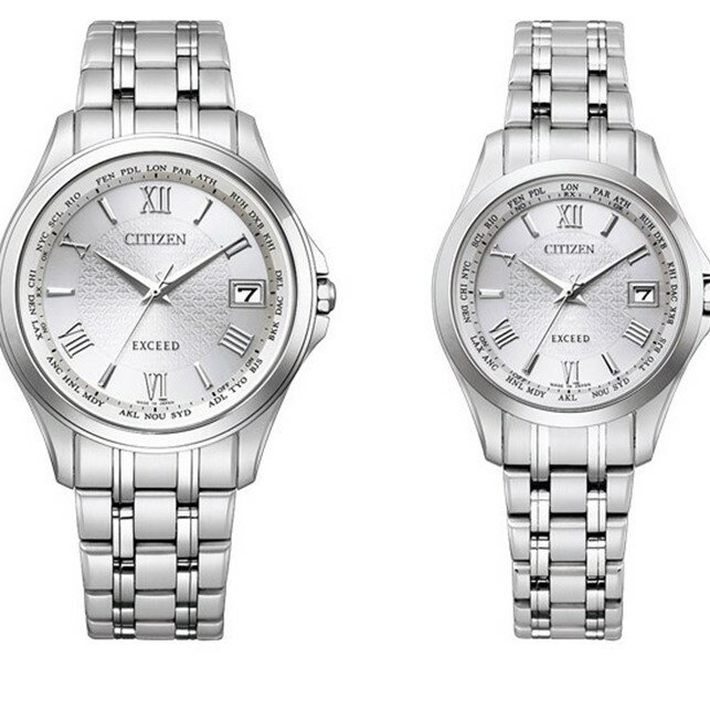 【ふるさと納税】シチズン 時計 腕時計 エクシード 電波時計 ペア セット　CB1080-52A・EC1120-59A プレゼント ギフト 贈答 ソーラー 発電 電池交換 不要 贈り物 誕生日 結婚 記念日 成人 社会人 就職祝い CITIZEN メンズ レディース お揃い 耐ニッケルアレルギー 防水