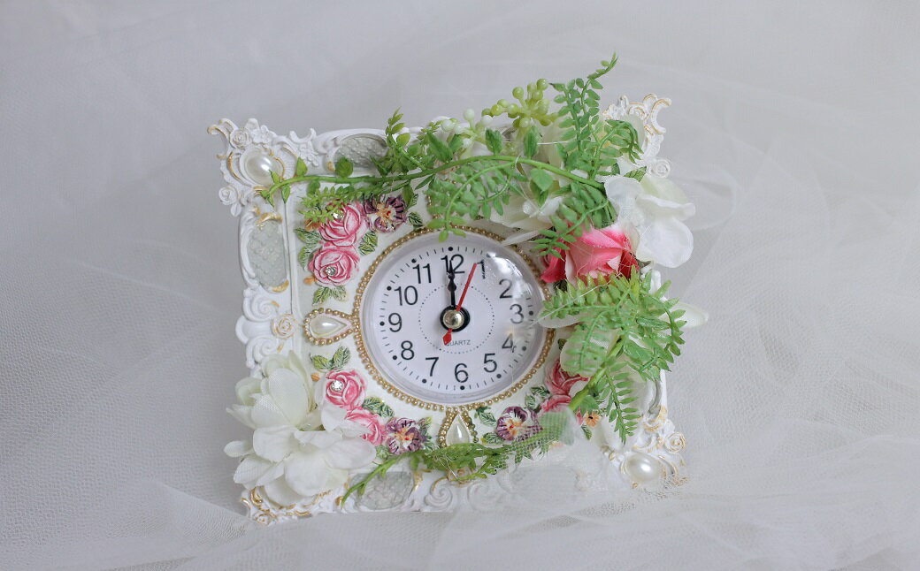 【ふるさと納税】空気をきれいにするアートフラワー 花時計 フラワーアレンジメント 置時計 除菌 消臭 光触媒 置時計 時計 贈り物 プレゼント あとりえヒロ [3]