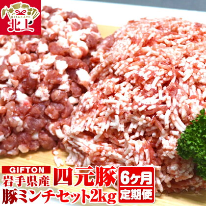 定期便/6ヶ月 GIFTON 岩手・北上産 四元豚 ひき肉 2kgセット ( 細挽 250g ×4 粗挽 250g ×4 ) 豚肉 ブランド豚 ミンチ ポーク 挽肉 挽き肉 豚肉 粗挽 細挽 小分け ハンバーグ 麻婆豆腐 餃子 冷凍 夕飯 料理 ごえん株式会社