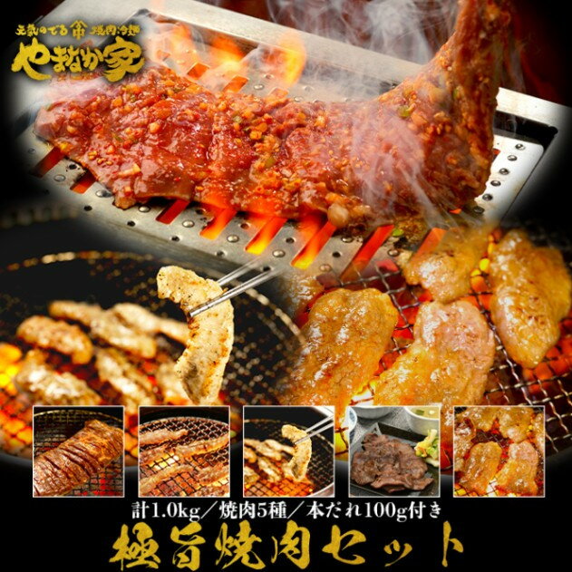 やまなか家 焼き肉 【ふるさと納税】極旨焼肉セット1kg 【やまなか家】焼肉 牛肉 冷凍 BBQ アウトドア パーティー お祝い ガッツリ ハラミ ステーキ セセリ 豚トロ 赤身 カルビ 母の日 父の日 お中元 お土産 贈り物 ご贈答 KYフーズ （K3-013）