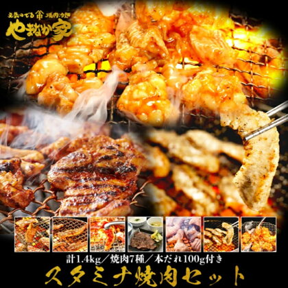 スタミナ焼肉セット1.4kg【やまなか家】牛肉 冷凍 BBQ アウトドア 誕生日 パーティー お祝い カルビ 鶏セセリ 豚トロ 豚ハラミ 牛赤身 牛タン ホルモン 父の日 お中元 お土産 贈り物 ご贈答 KYフーズ （K3-011）