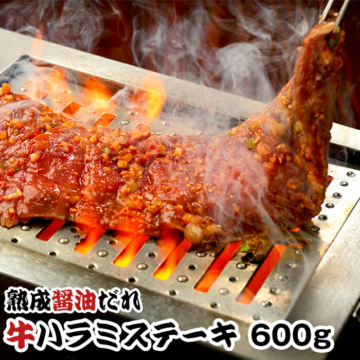 プレミアム 極厚 ハラミステーキ[熟成醤油だれ]600g 焼肉 やまなか家 牛肉 冷凍 BBQ アウトドア パーティー お祝い ガッツリ 母の日 父の日 お中元 お土産 贈り物 ご贈答 KYフーズ (K2-026)