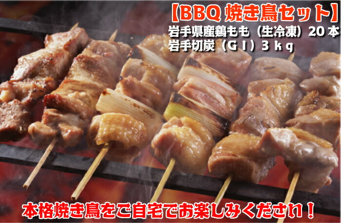 13位! 口コミ数「1件」評価「4」【BBQ焼き鳥セット】岩手県産鶏もも串（生冷凍）20本＆岩手切炭（GI）3kg