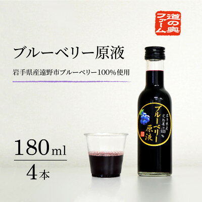 【ふるさと納税】【栽培期間中農薬不使用】遠野のブルーベリーから絞った原液 180ml×4本セット 道の奥ファーム【1476687】