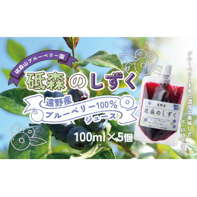 砥森のしずく ブルーベリージュース 果汁100% 100ml×5個 岩手県遠野市 遠野食工房