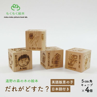 遠野の森の木の絵本 「 だれがどすた? 英語 版 Who did what?(男の子:日本語付き)」
